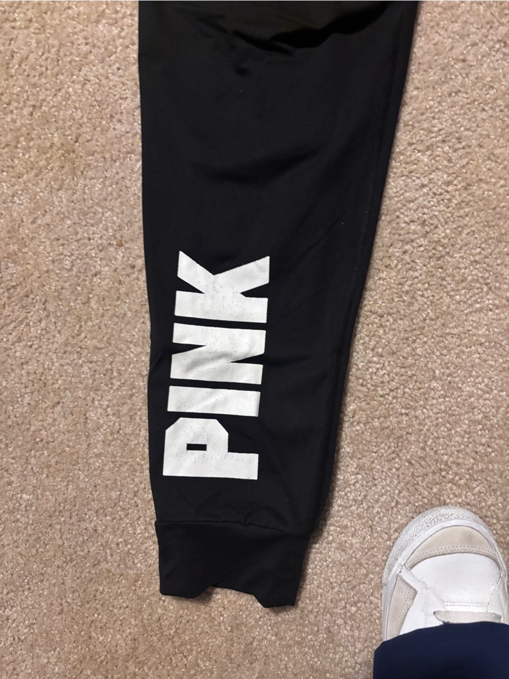 PINK Victoria's Secret Black Track Joggers with White Logo